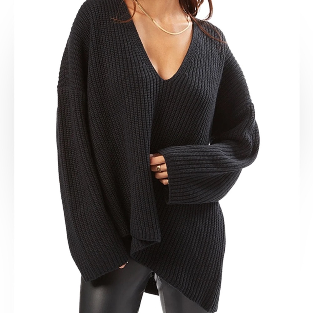 WeWoreWhat Ribbed Oversized V-Neck Sweater